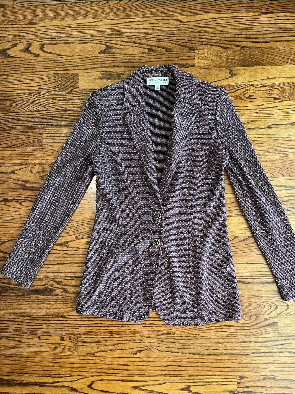 St John Knit Pink & Navy Boucle Jacket Blazer